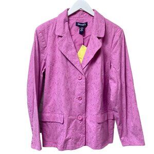 DENIM & CO. Jacket Size Large Purple Lilac Embroidered Blazer Cotton NWT